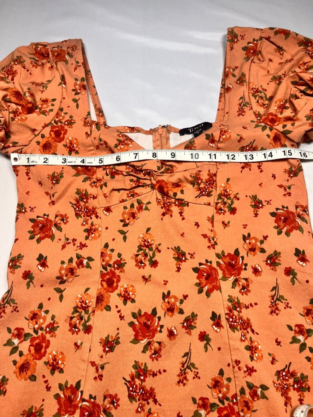 Trixxi Cottagecore Peach Floral Sweetheart Knot Puff Sleeve Mini Dress Women XL - Picture 4 of 9